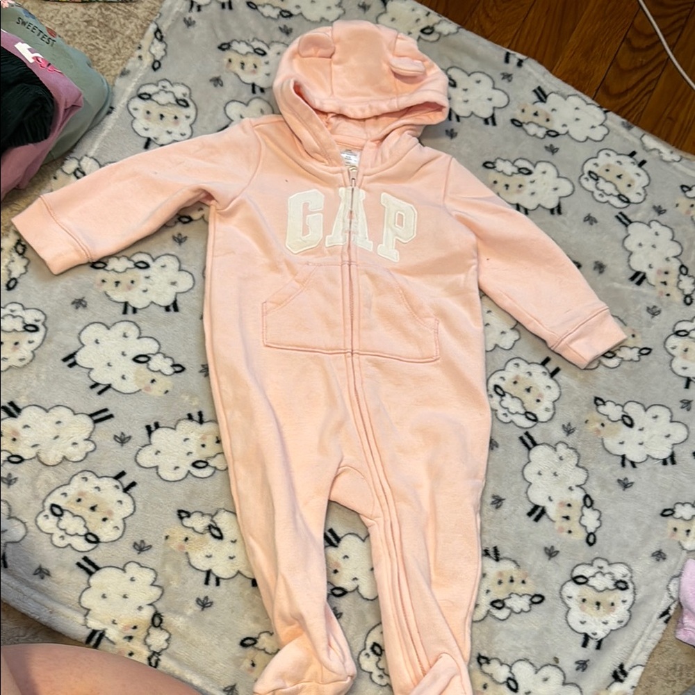 GAP Pink Cozy Footie One Piece with Hood